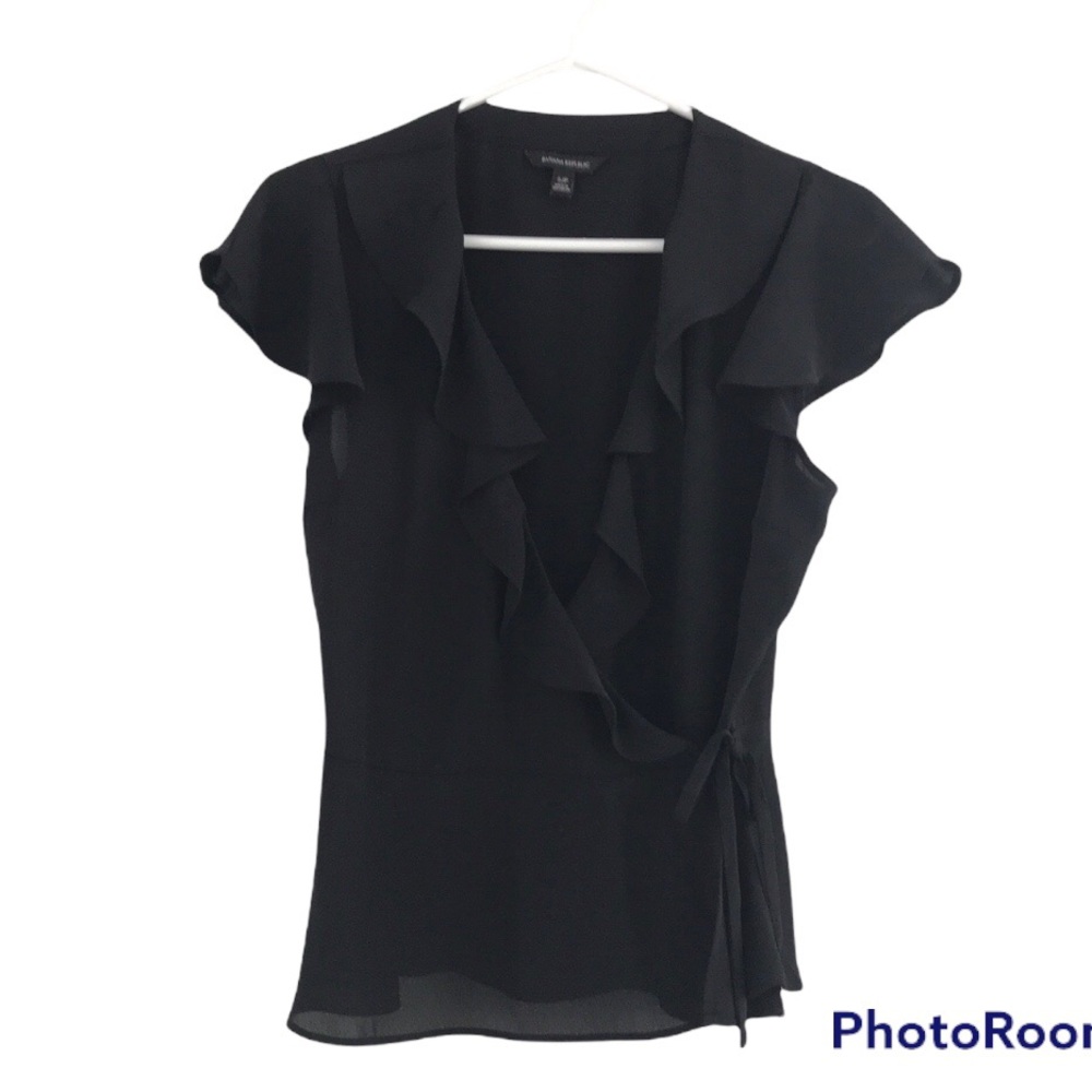 Banana Republic | Women’s black wrap blouse. Size small. Ruffle detail.